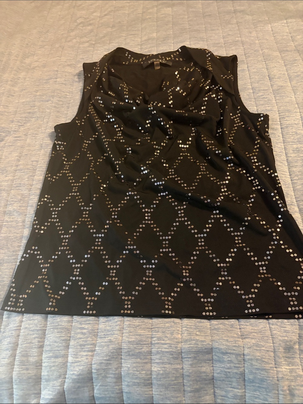 Kasper Black Sleeveless Cowl-Neck Sequin-Pattern Camisole